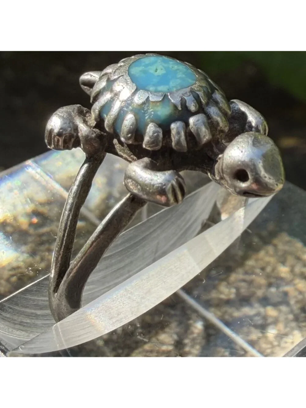 Vintage Sterling Silver Turquoise Turtle Ring Size 7 Southwestern Boho Coastal